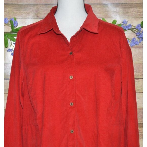 J. Jill Red Corduroy Button Front Tunic Blouse Top Plus Size 1X Cotton Holiday - Picture 2 of 9